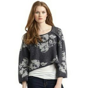 Free People Cropped floral sweater in steel blue size large. Has bell sleeves